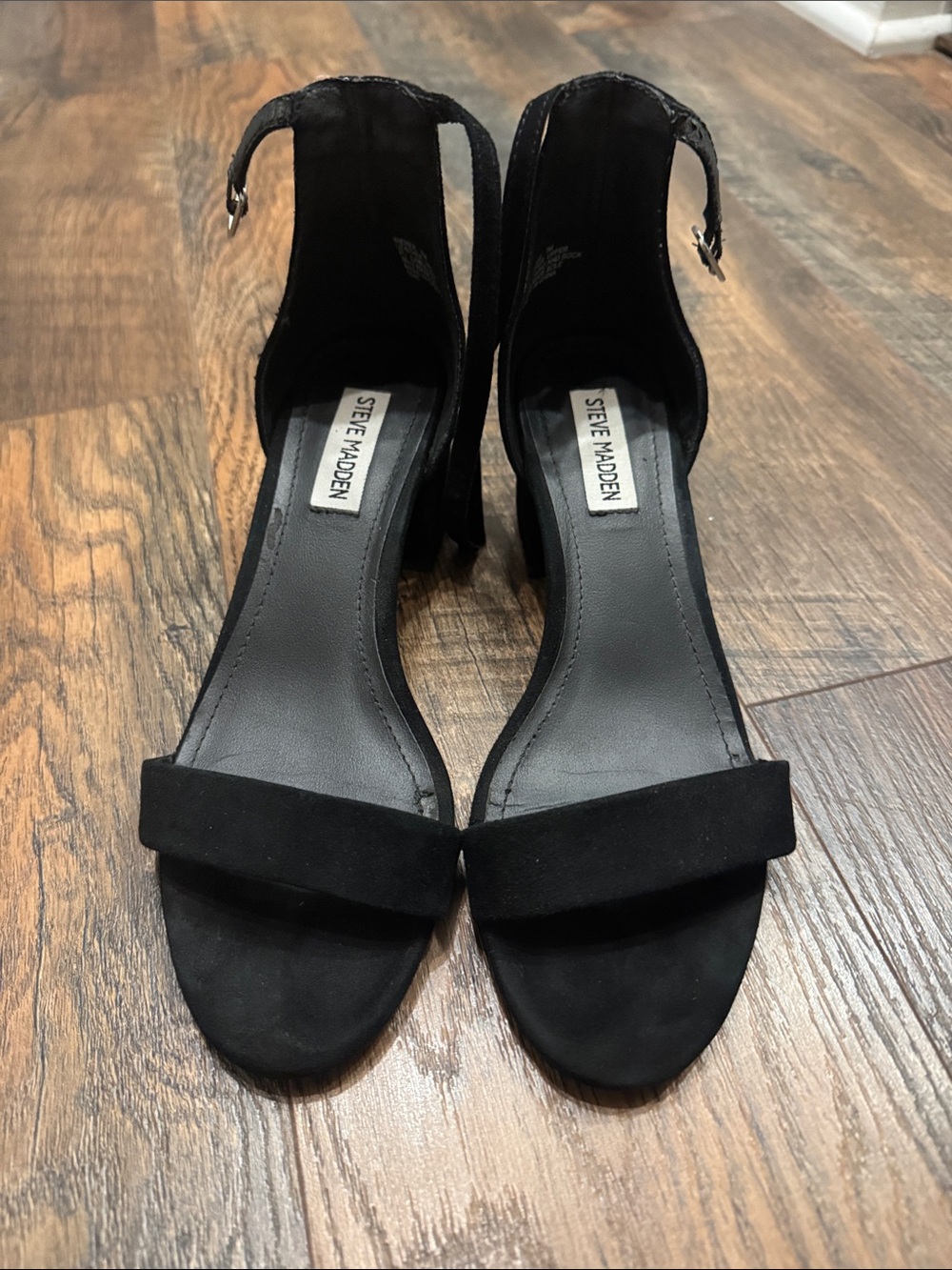 Steve Madden Black Suede Open-Toe Ankle Strap Heels